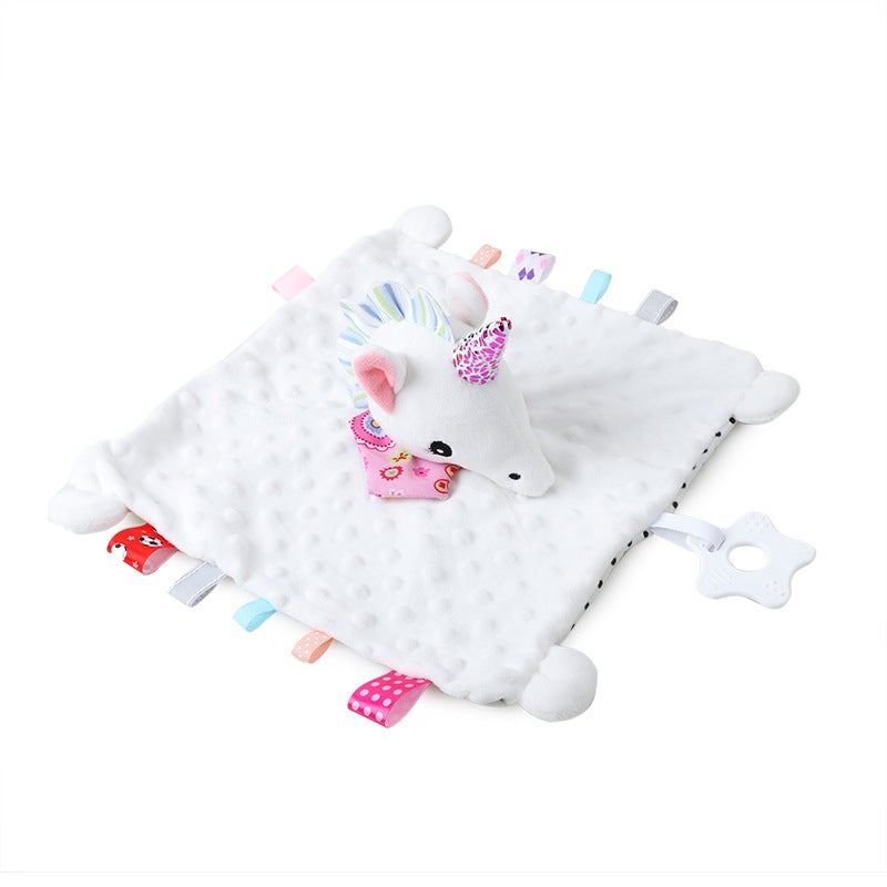 Bbsky Baby Cartoon Animal Comfort Napkin Baby Comfort Toy Comfort Napkin with Doll Comfort Napkin Hug Doll(White Unicorn, 28*28cm) - Image 4