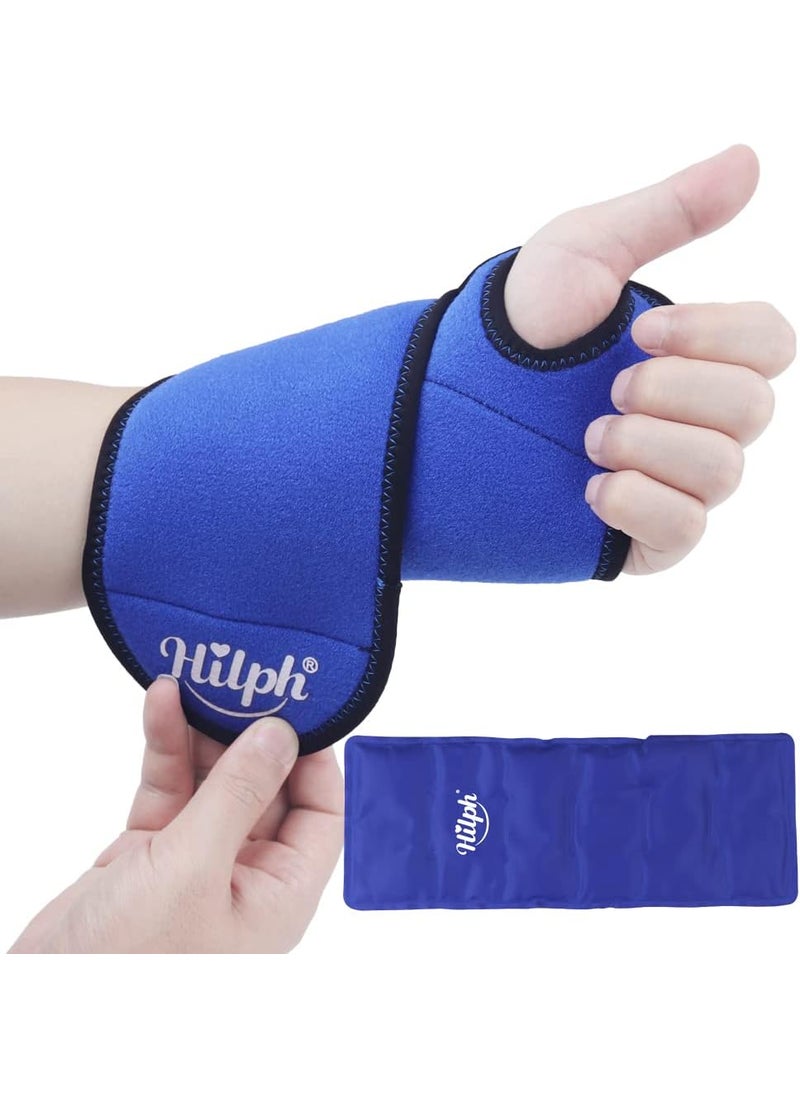 Hilph Hilph Wrist Ice Pack Wrap for Pain Relief, Reusable Wrist Brace with Gel Cold Pack for Injuries, Hot & Cold Compress Hand Ice Pack for Carpal Tunnel, Rheumatoid, Tendonitis, Swelling (Blue) 