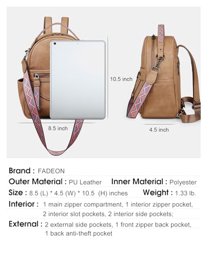 FADEON Mini Backpack Purse for Women, Designer Leather Cute Roomly Small Backpacks, Ladies Shoulder Backpack Fashion Handbag - Image 3