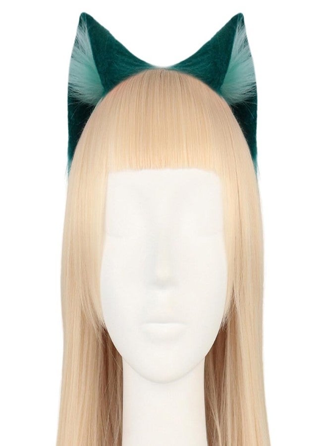 Surakey Long Fur Cat Ears Anime Cosplay Headband Plush Hairband Halloween Cosplay Party Costume for Men and Women Role-Playing (Green) - Image 1