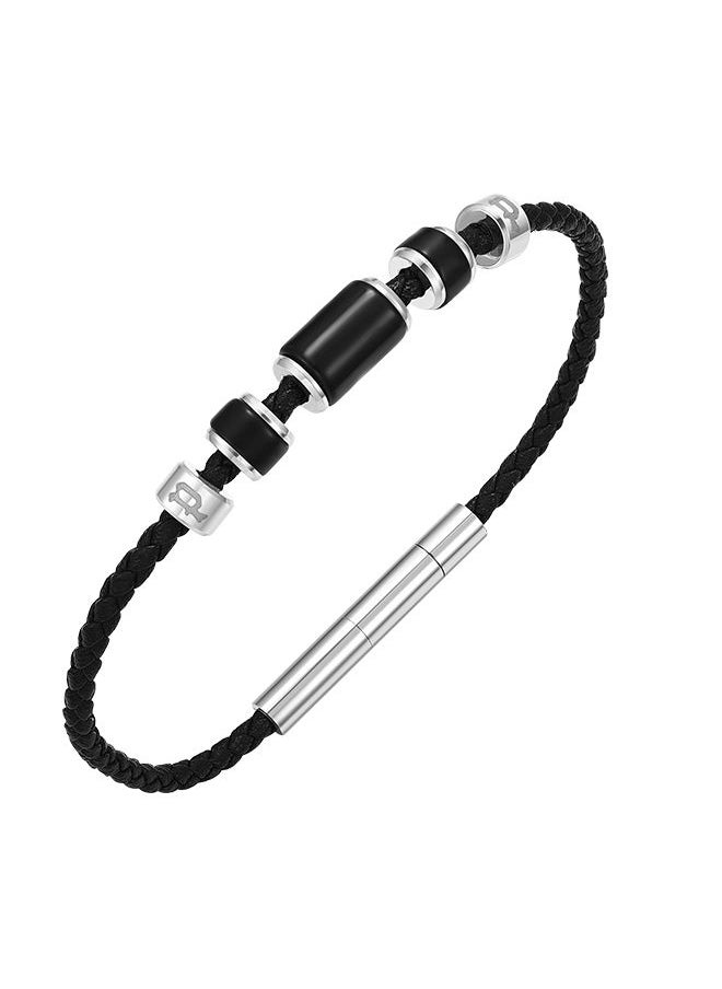 POLICE Bullion Black Leather With Onyx Beads Gents BraceletPEAGB0032204  - Image 1