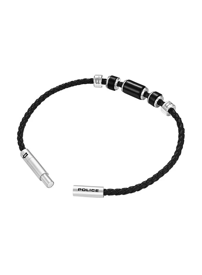 POLICE Bullion Black Leather With Onyx Beads Gents BraceletPEAGB0032204