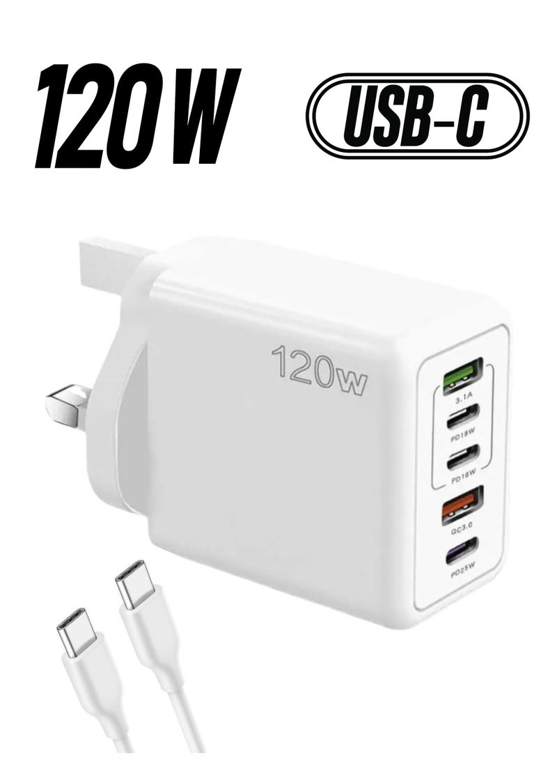 traditious - 120W Fast Charger Type C PD Adapter – 5-Port USB A & USB C Charging Hub for Samsung Galaxy S24/S23, iPhone 16/15/14/13 Pro Max, OnePlus, iPad & Tablets - Image 1