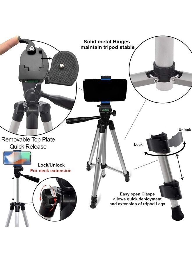 Acuvar 50" Smartphone/Camera Tripod Fits All Smartphones iPhone 12 Max, 11 Pro Max, 11 Pro, 11, Xs, Max, Xr, X 8, 8+, 7, 7 Plus, Android Note 10 (Universal Mount) - Image 3