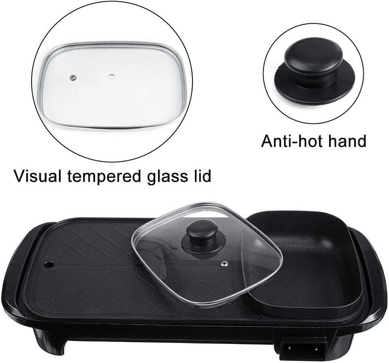 Eworld شواية كهربائية 2 في 1 ووعاء ساخن، طباخ متعدد غير لاصق للشواء الداخلي ووعاء ساخن - Image 3