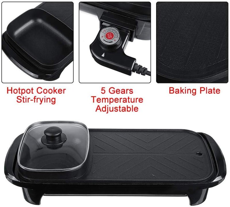 Eworld شواية كهربائية 2 في 1 ووعاء ساخن، طباخ متعدد غير لاصق للشواء الداخلي ووعاء ساخن - Image 4