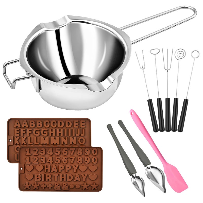 Worldity Worldity 11 Pieces Chocolate Dipping Tool Stainless Steel Double Boiler Pot Set Dipping Fork Spoon Decorating Spoons Candy Making Supplies for Making Chocolate Cake Candy Dessert 