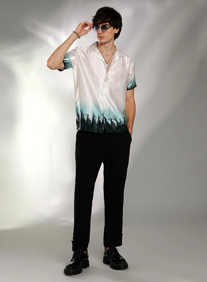 Campus Sutra Men's Ivory White & Pine Green Pine Ombre Shirt