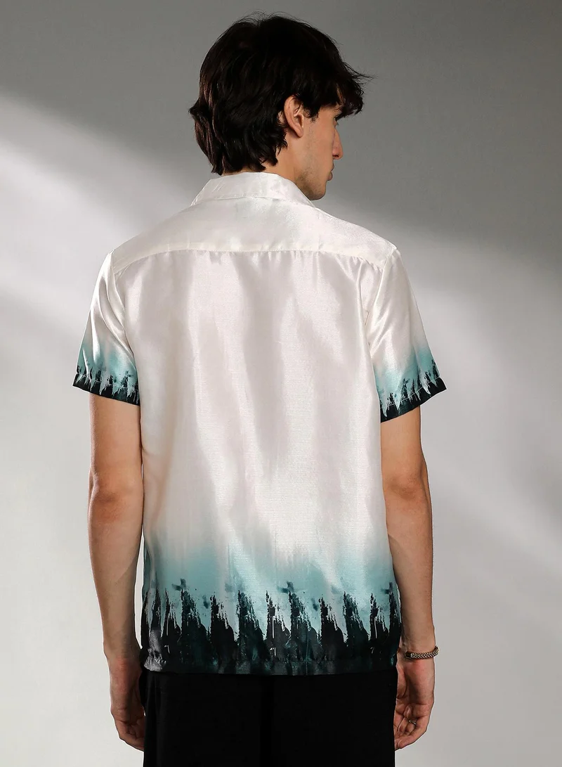 Campus Sutra Men's Ivory White & Pine Green Pine Ombre Shirt