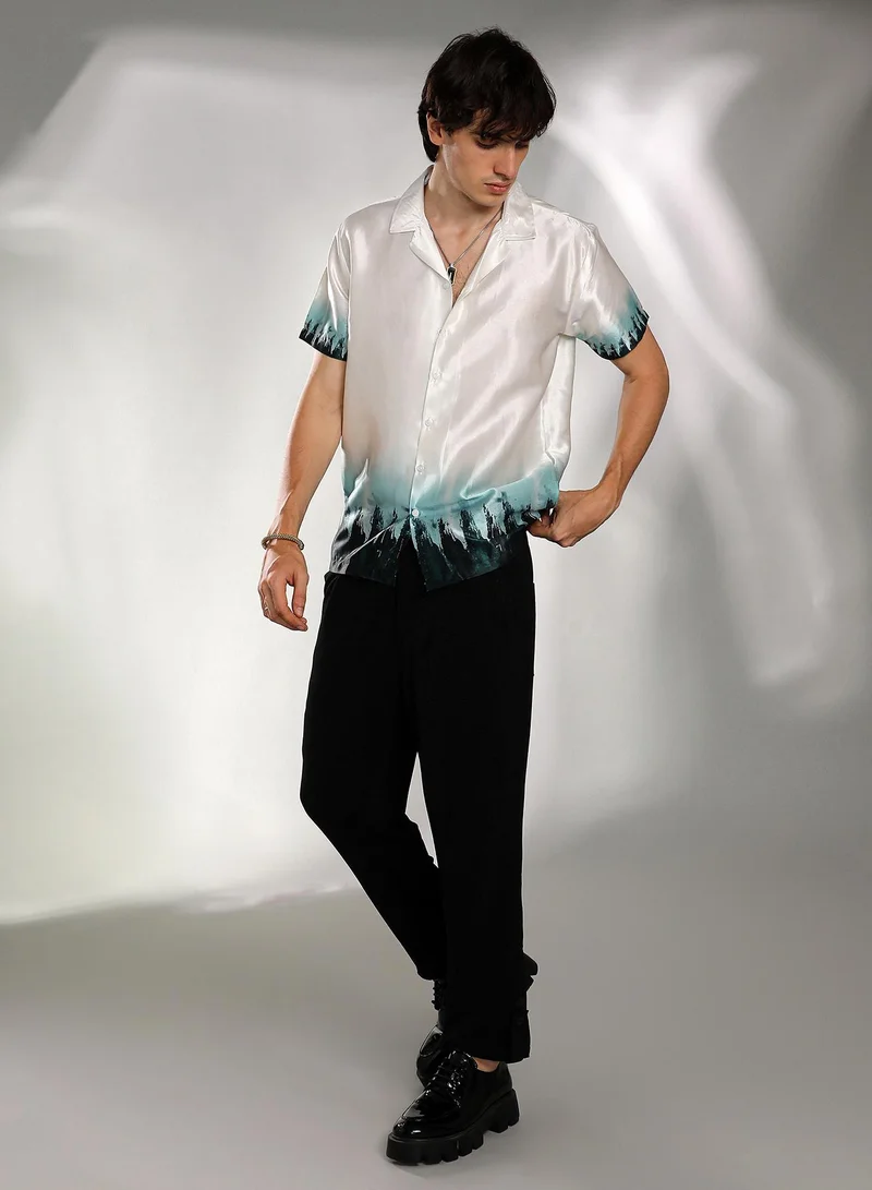 Campus Sutra Men's Ivory White & Pine Green Pine Ombre Shirt