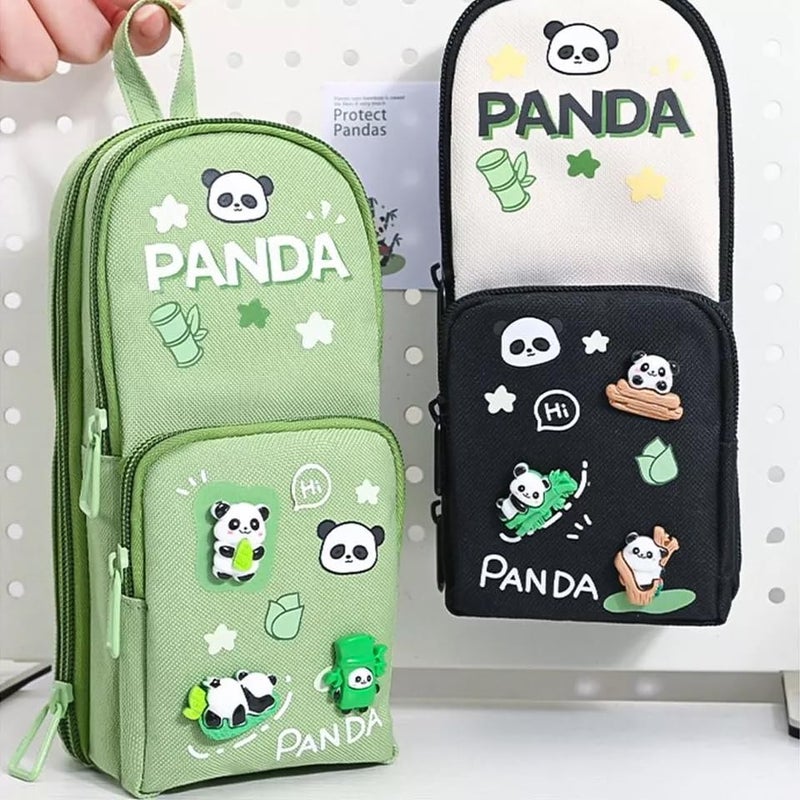 SAJANI Three Layer School Bag-Shaped Pencil Pouch, Large-Capacity Pencil Pouch with Zipper, Multipurpose Pen & Pencil Case for School Supplies for Boys & Girls (Pack of 1) (Panda - Green) - Image 3