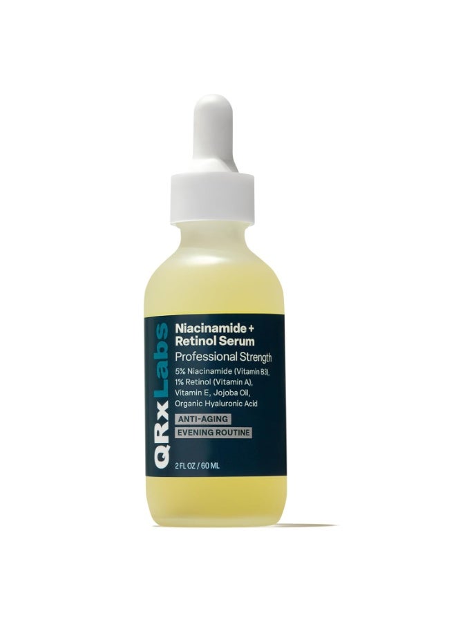 QRxLabs 5% Niacinamide Serum with 1% Retinol & Alpha Arbutin – Brightening Face Serum to Help Improve the Appearance of Pores, Texture & Uneven Skin Tone – 2 Fl Oz - Image 1