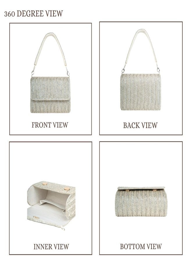 Anekaant Crystal Cascade Silver Embellished Clutch For Ladies | Party & Wedding Handbag - Image 4