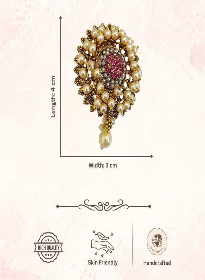 ACCESSHER Women & Girls Gold-Plated Traditional Pink Floral Layered Pearl Multipurpose Cloth Brooch & Pin for Dupatta, Chunri Scrafs, Hijab & Saree Pin For Wedding - Image 5