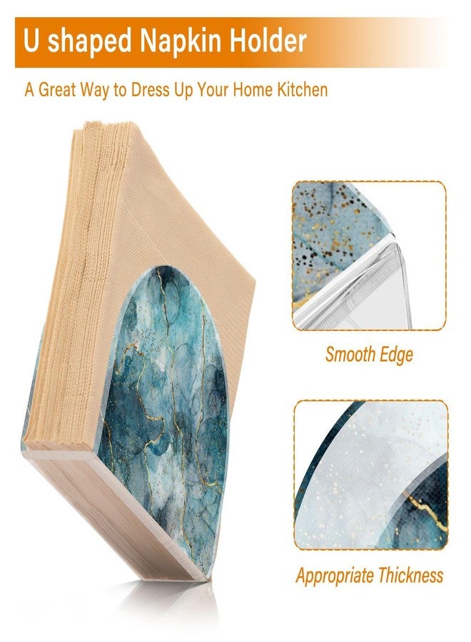 Eyanle Napkin Holder Acrylic Cocktail Napkin Holder for Table Kitchen Party Restaurant Bar U Shaped Upright Napkin Dispenser Organizer Marble Blue - Image 4