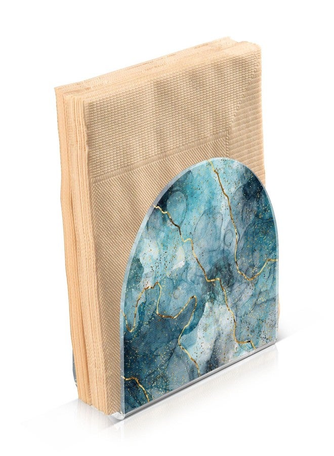 Eyanle Napkin Holder Acrylic Cocktail Napkin Holder for Table Kitchen Party Restaurant Bar U Shaped Upright Napkin Dispenser Organizer Marble Blue - Image 2