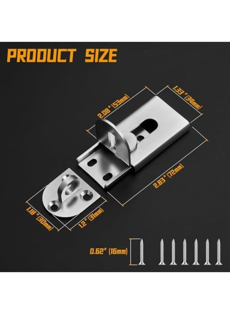 SYOSI Sliding Door Lock, 90 Degree Door Hasp Latch Lock, Durable Stainless Steel Security Right Angle Padlock with Screws for Push, Sliding, and Barn Doors, Easy Installation, 2PC Set (Silver) - Image 2