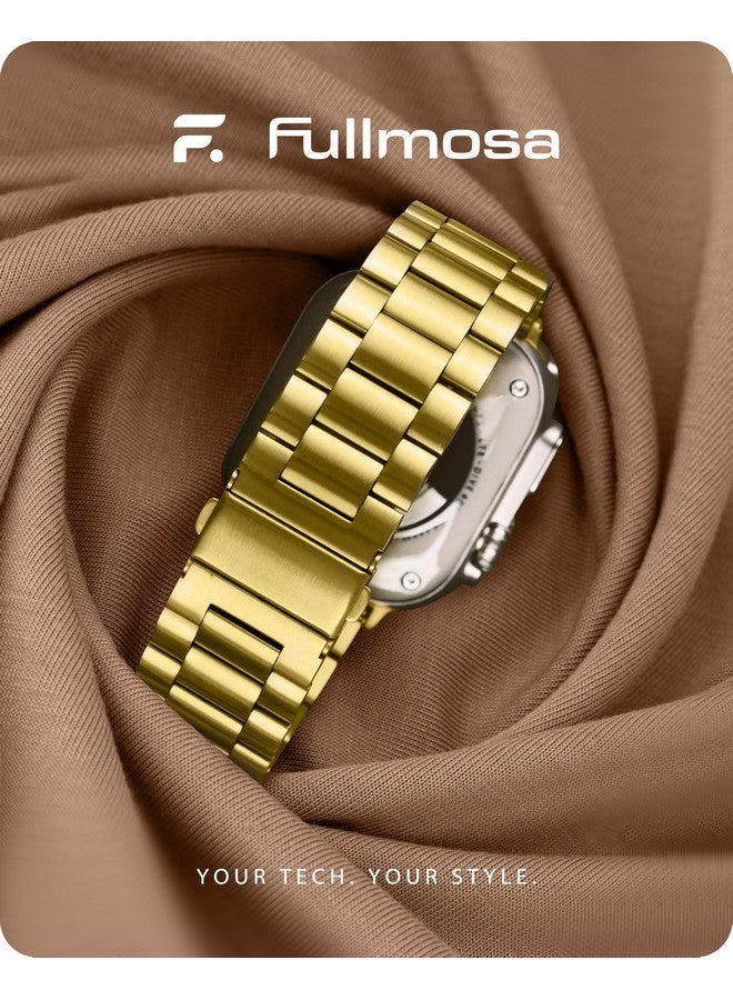 Fullmosa Fullmosa Compatible Apple Watch Band 42mm 44mm 45mm, Stainless Steel iWatch Band with Case for Apple Watch Series 9/8/7/6/5/4/3/2/1/SE/SE2/Ultra 2/Ultra, 42mm 44mm 45mm Golden(Watch not Included)  - Image 2