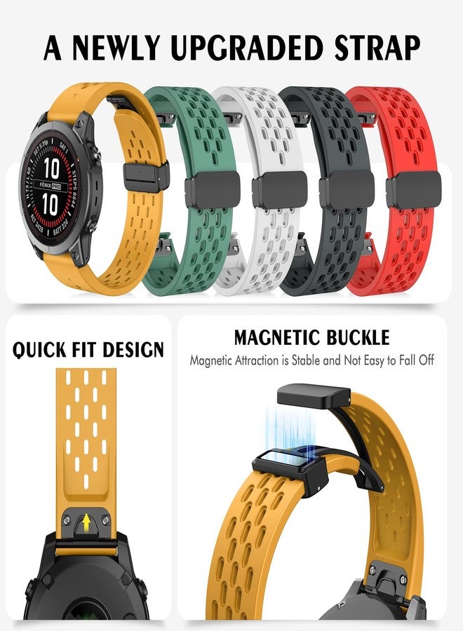 ISABAKE Air-holes Silicone Watch Band for Garmin Fenix 7/Fenix 6 /Fenix 6 Pro/Fenix 5/Fenix 5 Plus, Quick Fit 22MM Soft Sport Wristband Strap with Fold-over Magnetic Closure for Forerunner 955/945/Instinct 2 - Image 2