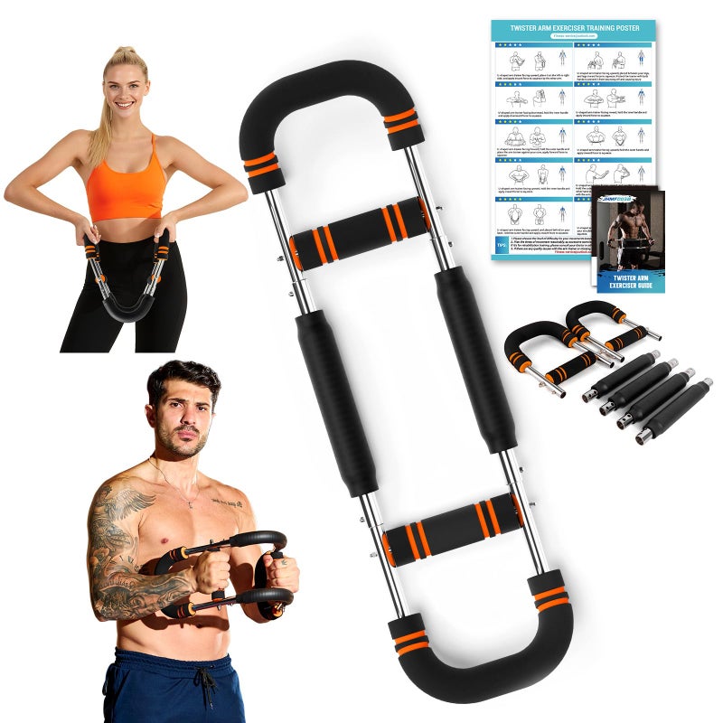 JHMFDDSB Twister Arm Trainer, Adjustable 6 Resistance Levels(30-120lb) Twister Arm Chest Exerciser with 4 Springs & Poster for Men & Women, Chest Workout Device Equipment for Chest Clip Muscle & Arm Strength - Image 1