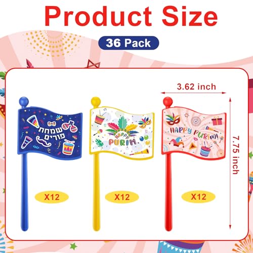 Arrowbash Purim Graggers Bulk Colorful Noise Makers Happy Purim Groggers Gifts Holiday Noisemakers Party Favors Assorted Color for Festive Celebration Decorations24 Pack - Image 5