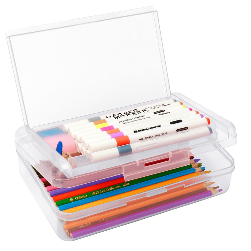 Nuozme Double Layer Large Capacity Pencil BoxPlastic Translucent Pencil Box Hard Pencil Cases with SnapTight Lid for Pens Pencils School SuppliesOffice SuppliesMediumsized1 Pack - Image 2