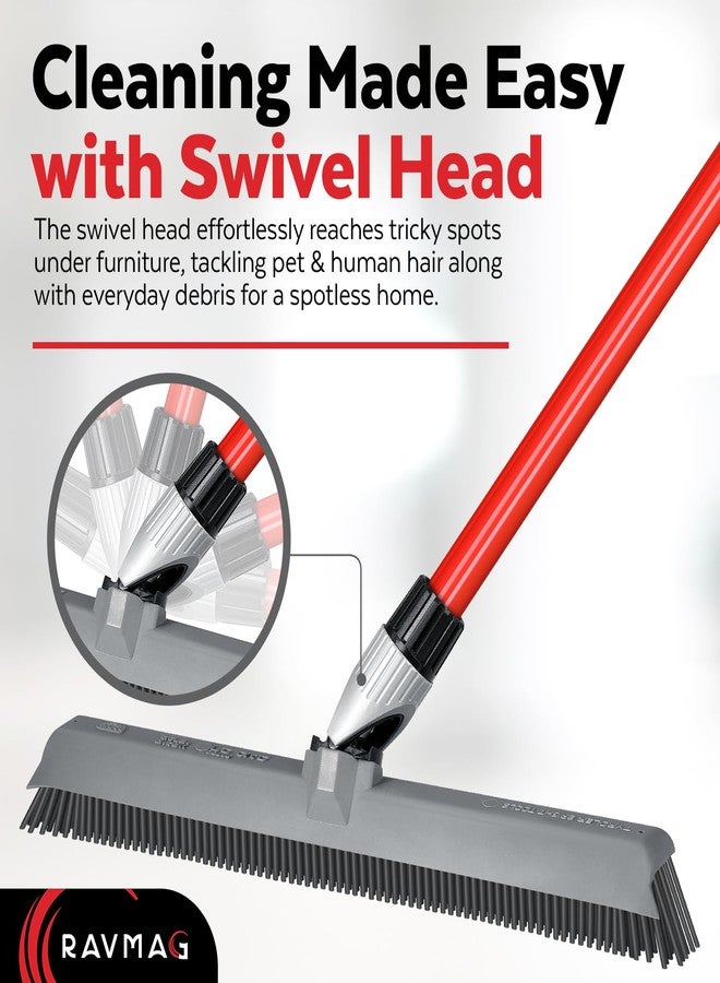 RAVMAG 2-in-1 Silicone Rubber Broom Carpet Rake and Squeegee - Swivel Pet Hair Removal Broom with Long Handle - Slanted Side Bristles for Corners - Multipurpose Rubber Broom for Carpet, Hardwood Floor, Tile - Image 4