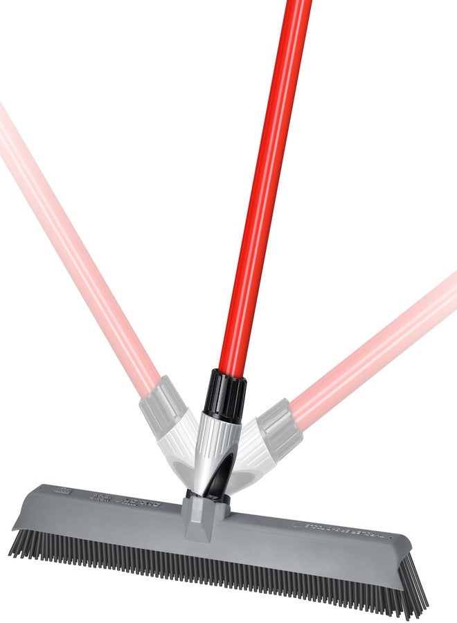 RAVMAG 2-in-1 Silicone Rubber Broom Carpet Rake and Squeegee - Swivel Pet Hair Removal Broom with Long Handle - Slanted Side Bristles for Corners - Multipurpose Rubber Broom for Carpet, Hardwood Floor, Tile - Image 1