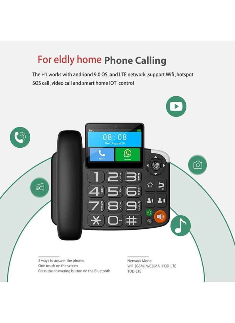 Generic - Wireless 4G LTE Landline Desk phone Android 9.0 with 4G Sim Card With Android Display For Elderly Home Phone Calling Support Wifi, Hotspot, SOS Call, Video Call and Smart Home IOT Control - Image 1