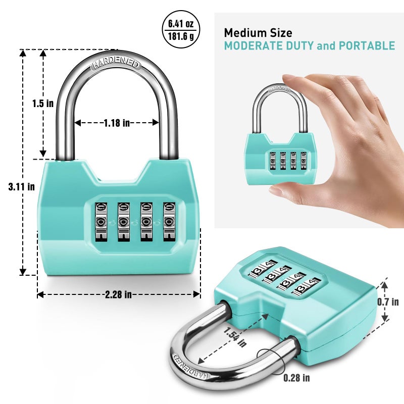 Disecu 1 Pack disecu 4-Digit Combination Lock, Waterproof Outdoor Padlock for School Gym Locker, Fence, Gate, Shed, Storage Unit (Turquoise) - Image 2