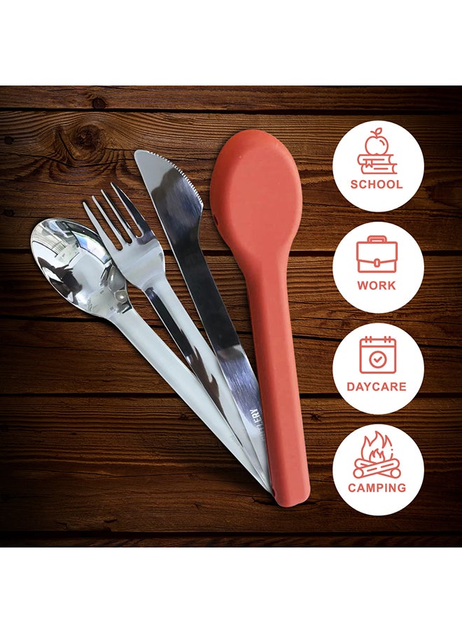 Eazy Kids Cutlery Set - Stainless Steel Spoon, Fork And Knife With Silicone Case (Pink)  - Image 5