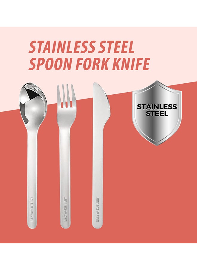 Eazy Kids Cutlery Set - Stainless Steel Spoon, Fork And Knife With Silicone Case (Pink)  - Image 3