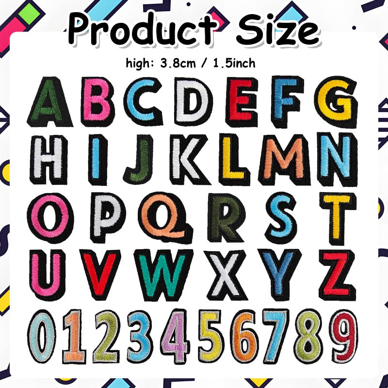 EMORBALS 108Pcs Iron on Letters for Fabric, Letters Patches A-Z, Embroidered Number Patches 0-9, Iron on/Sew on Alphabet Patch for Clothes, Hat, Socks, Jeans - Image 2