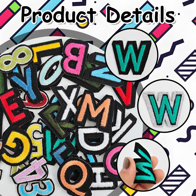 EMORBALS 108Pcs Iron on Letters for Fabric, Letters Patches A-Z, Embroidered Number Patches 0-9, Iron on/Sew on Alphabet Patch for Clothes, Hat, Socks, Jeans - Image 3
