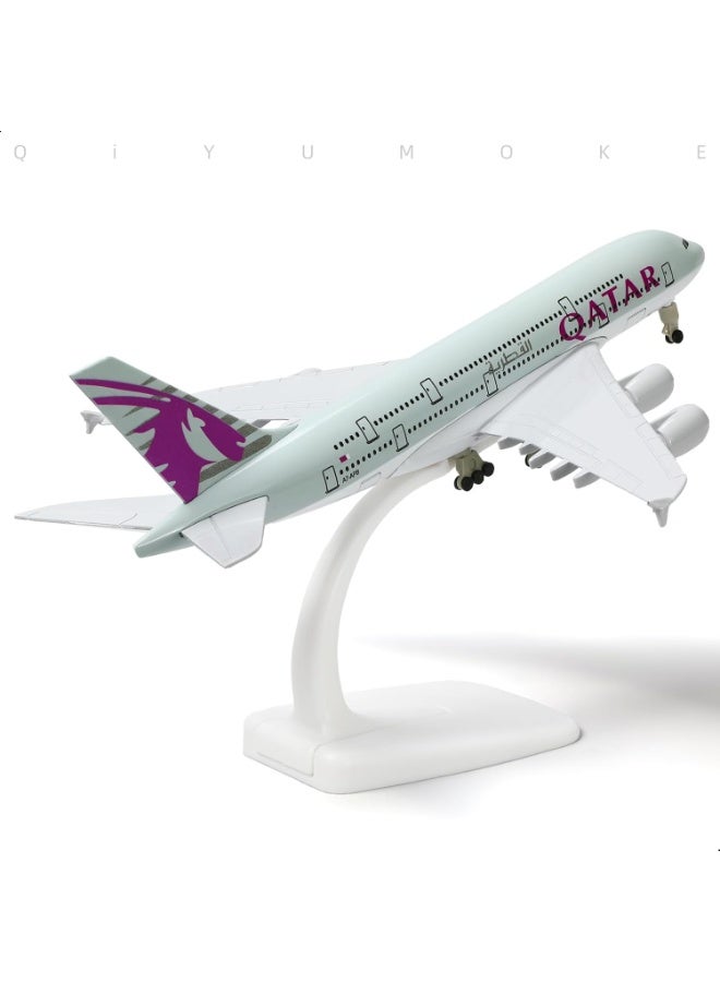 نموذج طائرة إيرباص A380 بمقياس 1:300 من المعدن المصبوب، طائرة الخطوط الجوية القطرية مع قاعدة عرض، مجسم طيران تفصيلي من سبيكة معدنية لهواة الطيران والديكور - Image 5