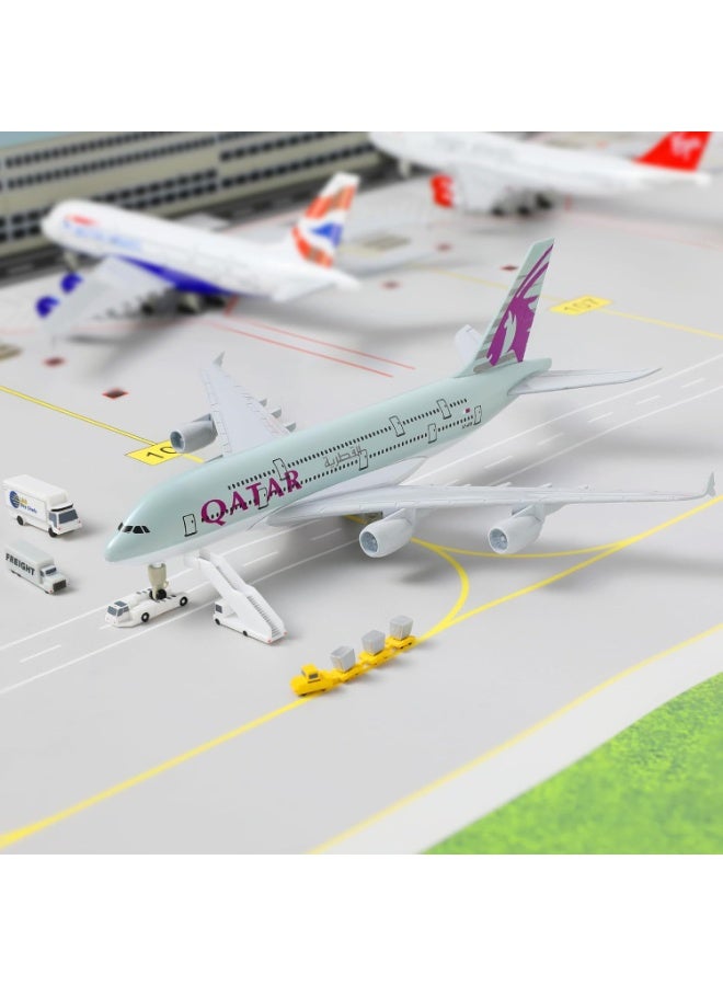 نموذج طائرة إيرباص A380 بمقياس 1:300 من المعدن المصبوب، طائرة الخطوط الجوية القطرية مع قاعدة عرض، مجسم طيران تفصيلي من سبيكة معدنية لهواة الطيران والديكور - Image 3