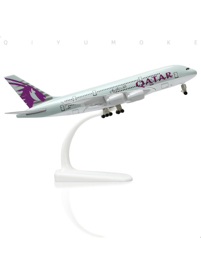 نموذج طائرة إيرباص A380 بمقياس 1:300 من المعدن المصبوب، طائرة الخطوط الجوية القطرية مع قاعدة عرض، مجسم طيران تفصيلي من سبيكة معدنية لهواة الطيران والديكور - Image 4
