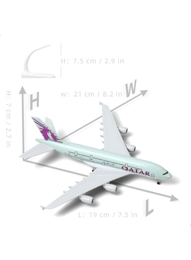 نموذج طائرة إيرباص A380 بمقياس 1:300 من المعدن المصبوب، طائرة الخطوط الجوية القطرية مع قاعدة عرض، مجسم طيران تفصيلي من سبيكة معدنية لهواة الطيران والديكور - Image 2