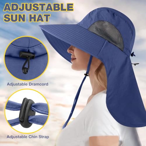 GUSTAVE® Sun Hat for Men Wide Brim UPF 50+ Hats for Men with Neck Flap Breathable Adjustable Windproof Chin Strap for Hiking Fishing Gardening Navy - Image 4