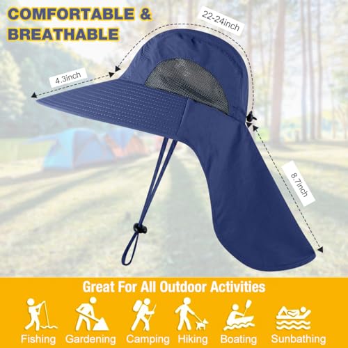 GUSTAVE® Sun Hat for Men Wide Brim UPF 50+ Hats for Men with Neck Flap Breathable Adjustable Windproof Chin Strap for Hiking Fishing Gardening Navy - Image 2