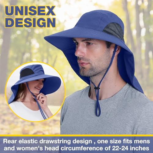 GUSTAVE® Sun Hat for Men Wide Brim UPF 50+ Hats for Men with Neck Flap Breathable Adjustable Windproof Chin Strap for Hiking Fishing Gardening Navy - Image 5