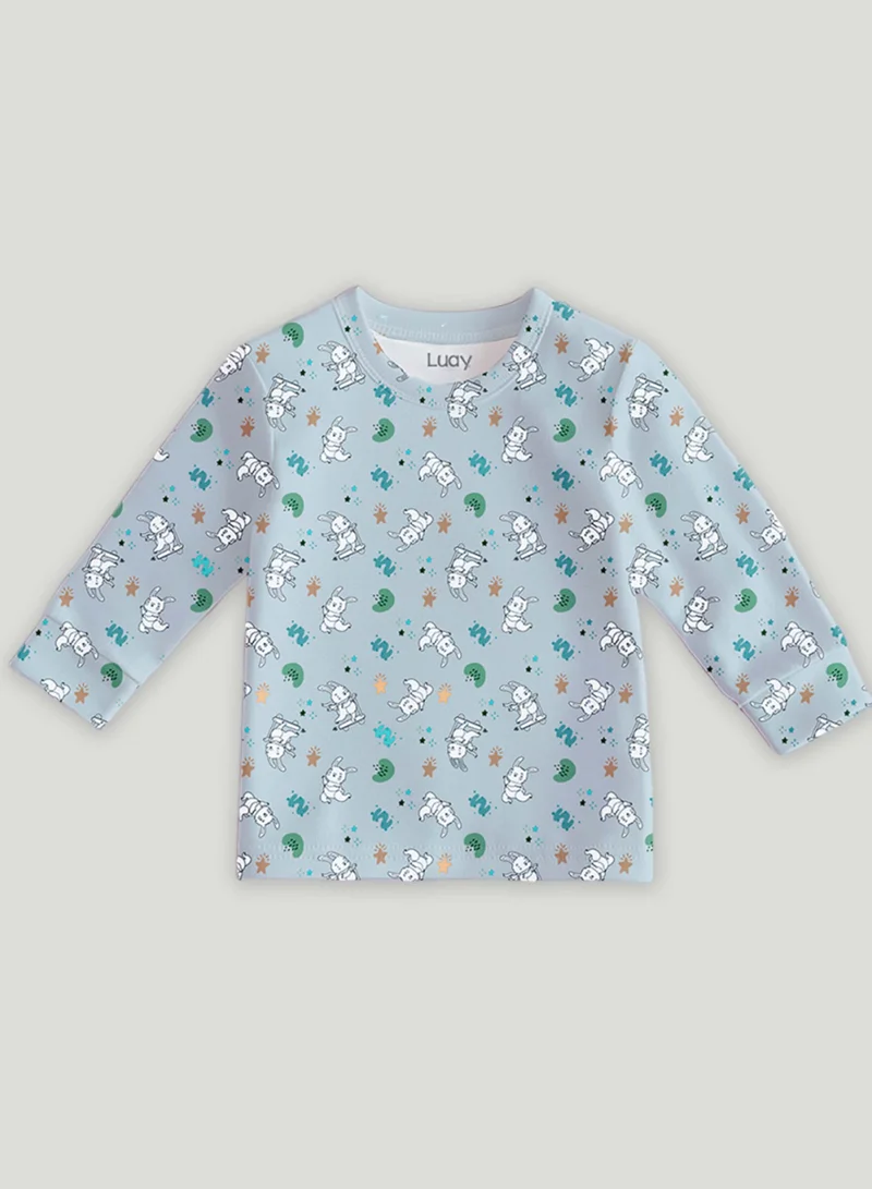 Luay Blue Luay® 100% Cotton Bunny Printed Co-ord Set | Ultra-Soft Stylish & Classy Oufits | Full-Sleeve T-Shirt & Comfy Pants - Sky Blue for Men | Best Price UAE