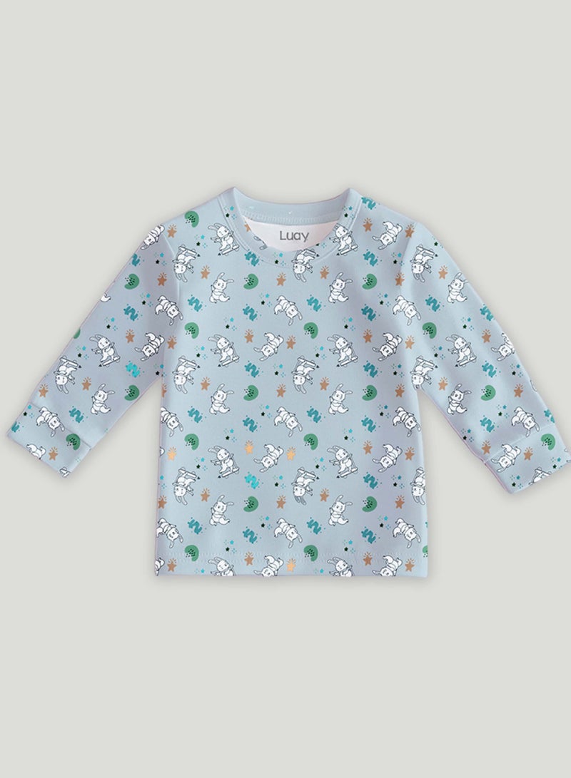 Luay® 100% Cotton Bunny Printed Co-ord Set | Ultra-Soft Stylish & Classy Oufits | Full-Sleeve T-Shirt & Comfy Pants - Sky Blue - Image 3