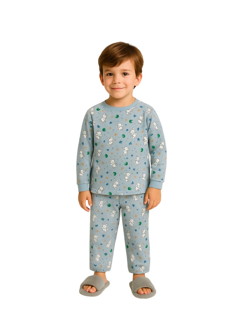 Luay® 100% Cotton Bunny Printed Co-ord Set | Ultra-Soft Stylish & Classy Oufits | Full-Sleeve T-Shirt & Comfy Pants - Sky Blue - Image 1