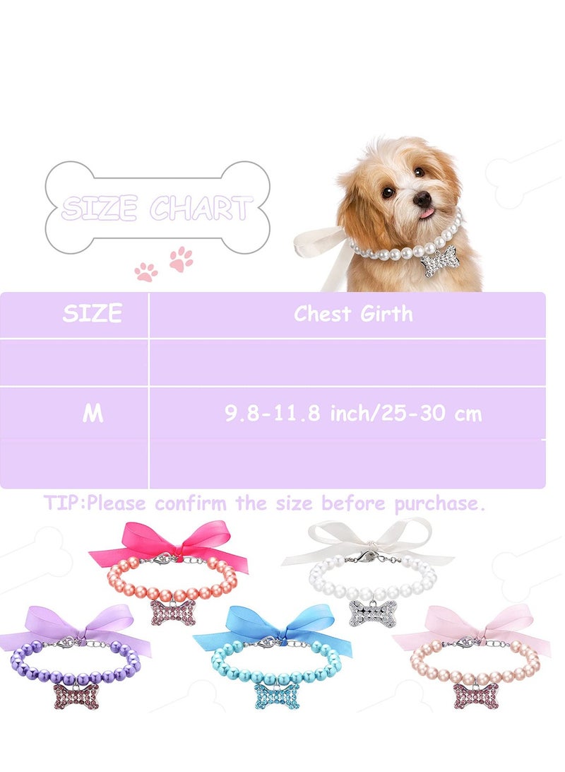 Excefore Pet Pearl Necklace,  Diamond Crystal Dog Collars, Adjustable Cat Collar, Dog Pearl Jewelry Set Wedding Collar for Puppy Pets Dogs Cats Costume Outfits Pet Wedding Birthday Party Supplies 5PCS - Image 2