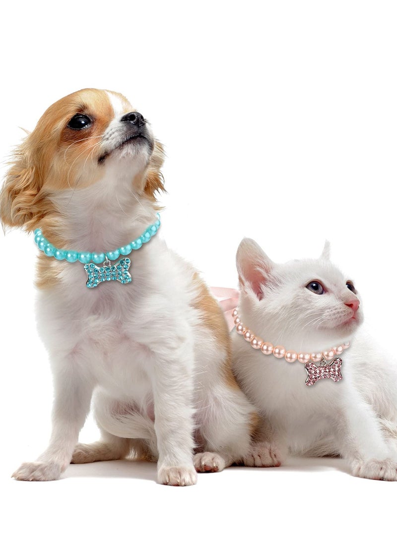 Excefore Pet Pearl Necklace,  Diamond Crystal Dog Collars, Adjustable Cat Collar, Dog Pearl Jewelry Set Wedding Collar for Puppy Pets Dogs Cats Costume Outfits Pet Wedding Birthday Party Supplies 5PCS - Image 3