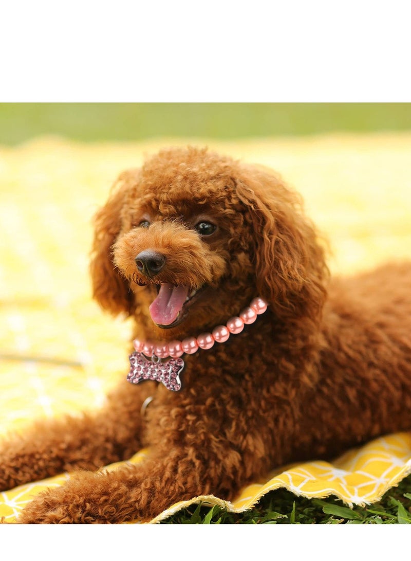 Excefore Pet Pearl Necklace,  Diamond Crystal Dog Collars, Adjustable Cat Collar, Dog Pearl Jewelry Set Wedding Collar for Puppy Pets Dogs Cats Costume Outfits Pet Wedding Birthday Party Supplies 5PCS - Image 4