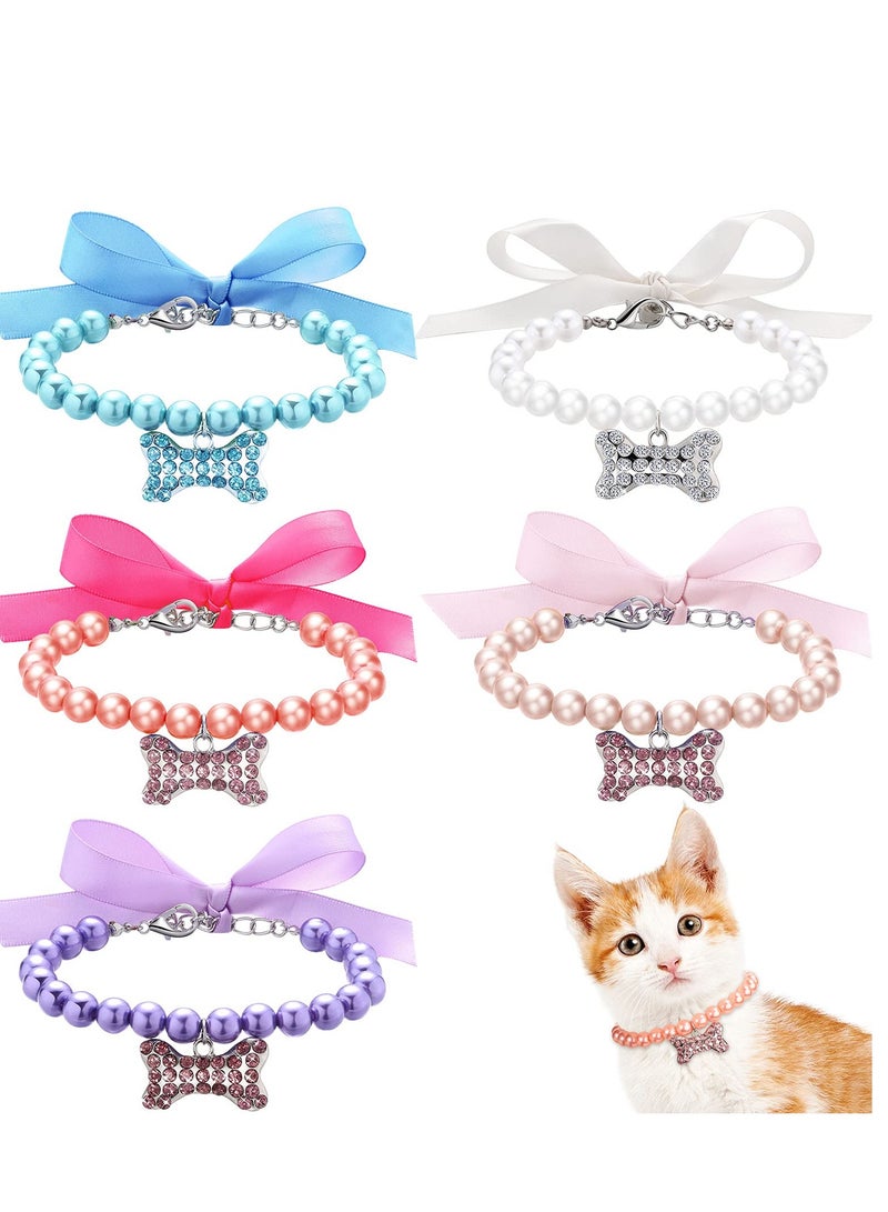 Excefore Pet Pearl Necklace,  Diamond Crystal Dog Collars, Adjustable Cat Collar, Dog Pearl Jewelry Set Wedding Collar for Puppy Pets Dogs Cats Costume Outfits Pet Wedding Birthday Party Supplies 5PCS - Image 1