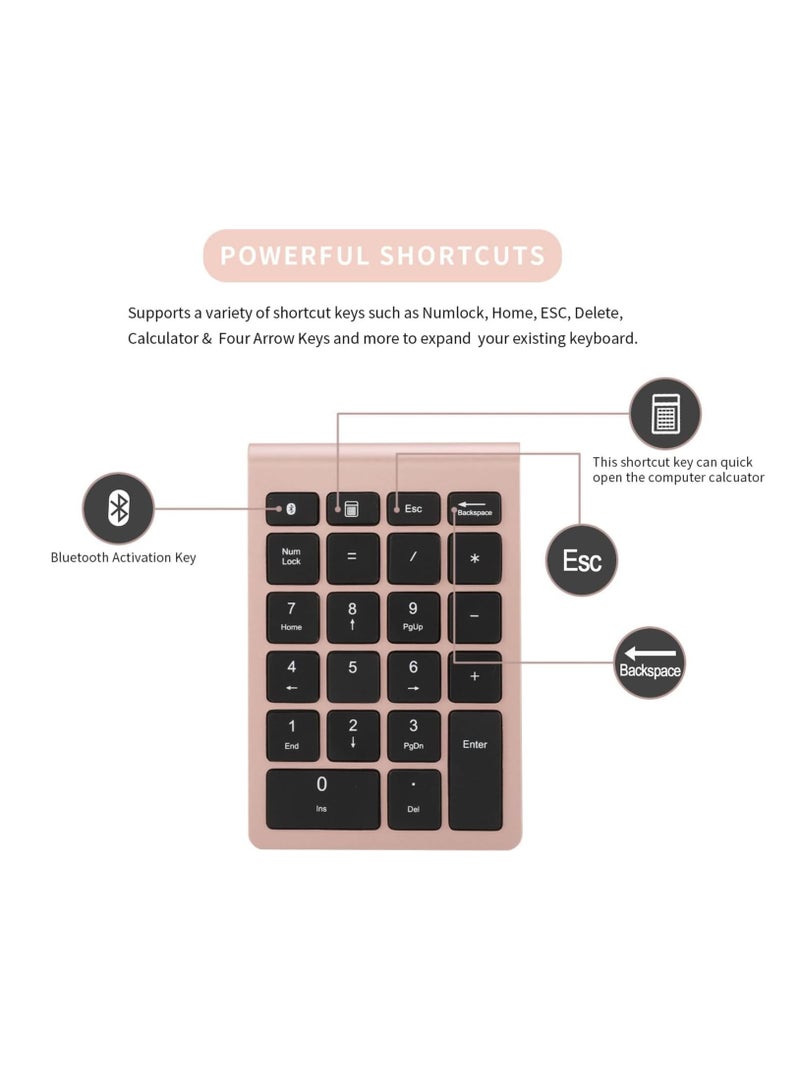 Excefore Bluetooth Number Pad,Bluetooth 5.0 Wireless Number Pad with Shortcut Keys, 22 Keys Portable Financial Accounting Extensions 10 Keys for Laptop Desktop, PC, Pad,Notebook - Image 5