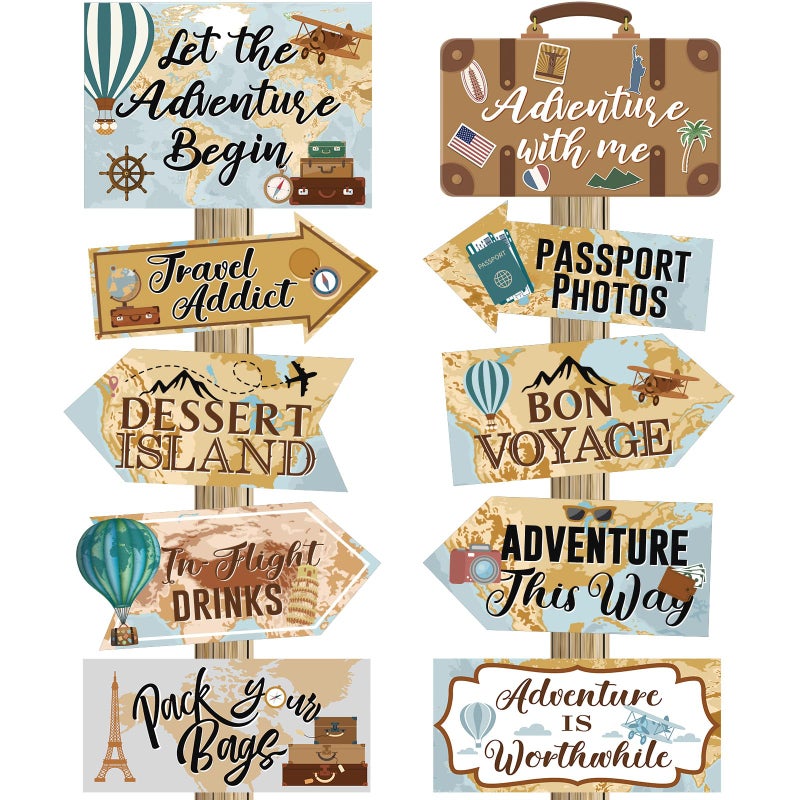 Ysleen 20 Pcs Travel Themed Party Decorations Set Let The Adventure Begin Sign Adventure Signs Bon Voyage Party Decorations for Birthday Baby Shower Travel 11 x 8 Inch 11 x 5 Inch Vintage - Image 3